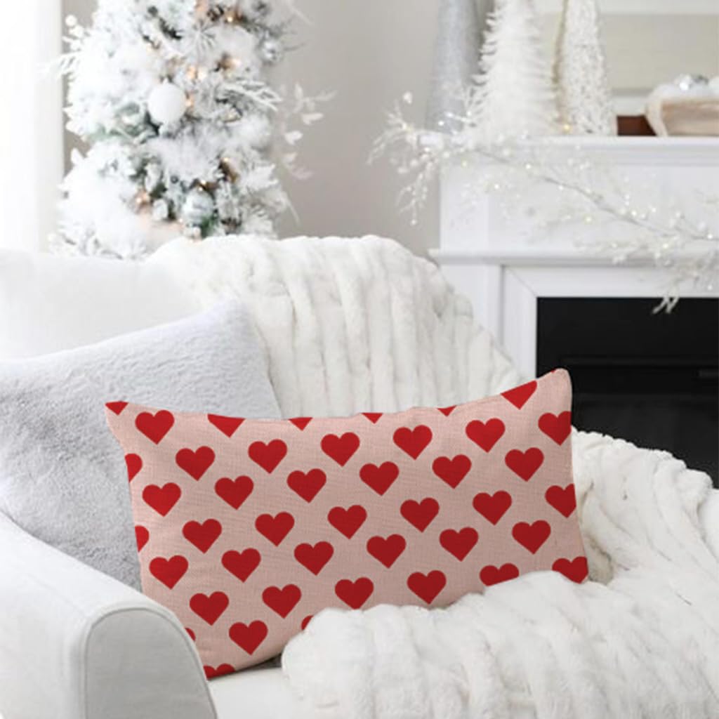 PANDICORN Valentines Day Pillow Covers 12X20 Inch Pink and Red Heart Love Valentine Decorations Outdoor Farmhouse Anniversary Romantic Lumbar Decorative Throw Pillow Cases for Couch Living Home Decor