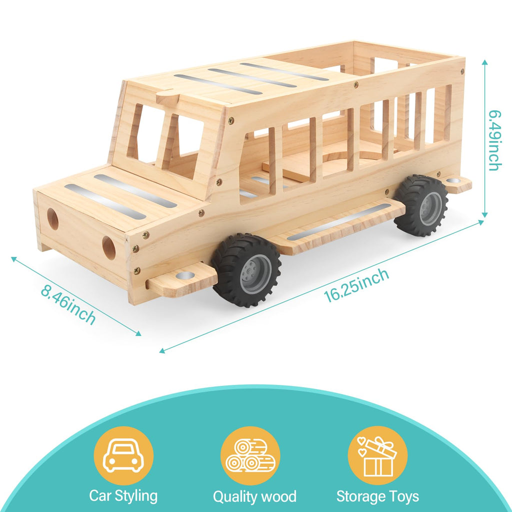 School Bus for Tonies Box 1/2 Organizer Shelf Storage, Wooden Bus Magnetic Storage Holder for Toniebox Player Tonies Figures Characters for Children, Display Collection 20~30 Tonie Box Characters