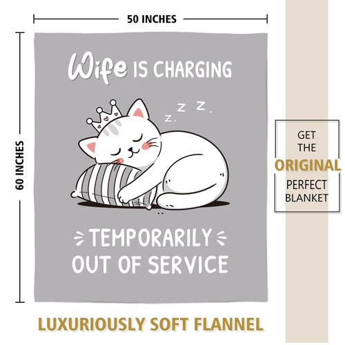 GoMelley Funny Valentines Day Birthday Gifts for Wife, Wife Birthday Gift Ideas, Wifey is Charging Blanket, Wedding Anniversary Romantic Gift for Wifey, for Her, 60”× 50”（Gray）