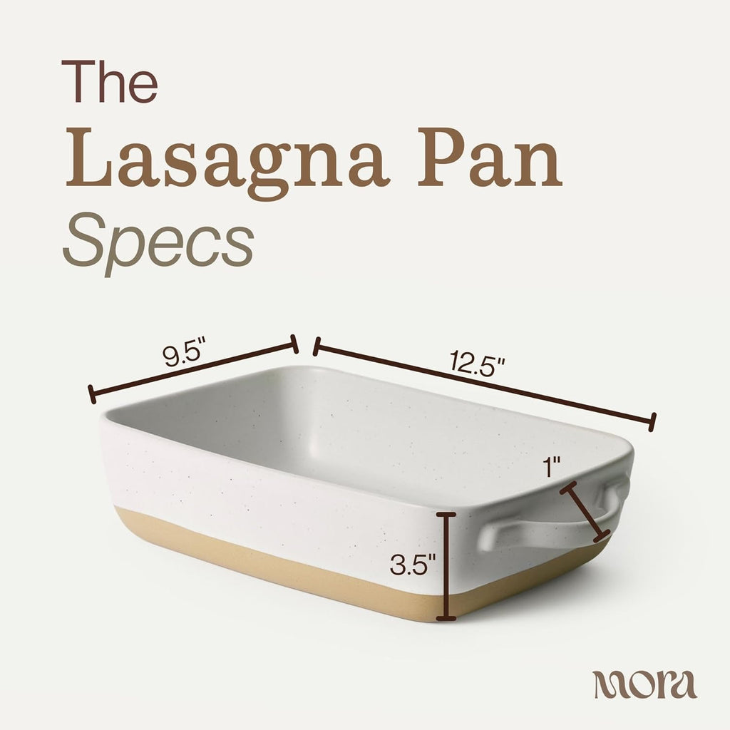 Mora Ceramic Baking Dish - Extra Deep 9x13 in Casserole Pan with Handles | Oven to Table Porcelain Bakeware - Oat