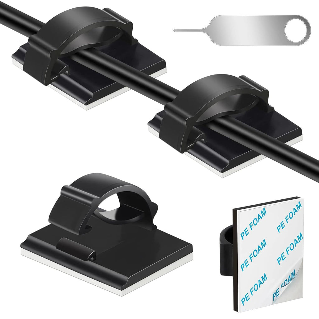 Adhesive Cable Holder Clips - 50 Pcs Black Wire Management for Cables Up to 6mm | Ideal for Home, Office & Car