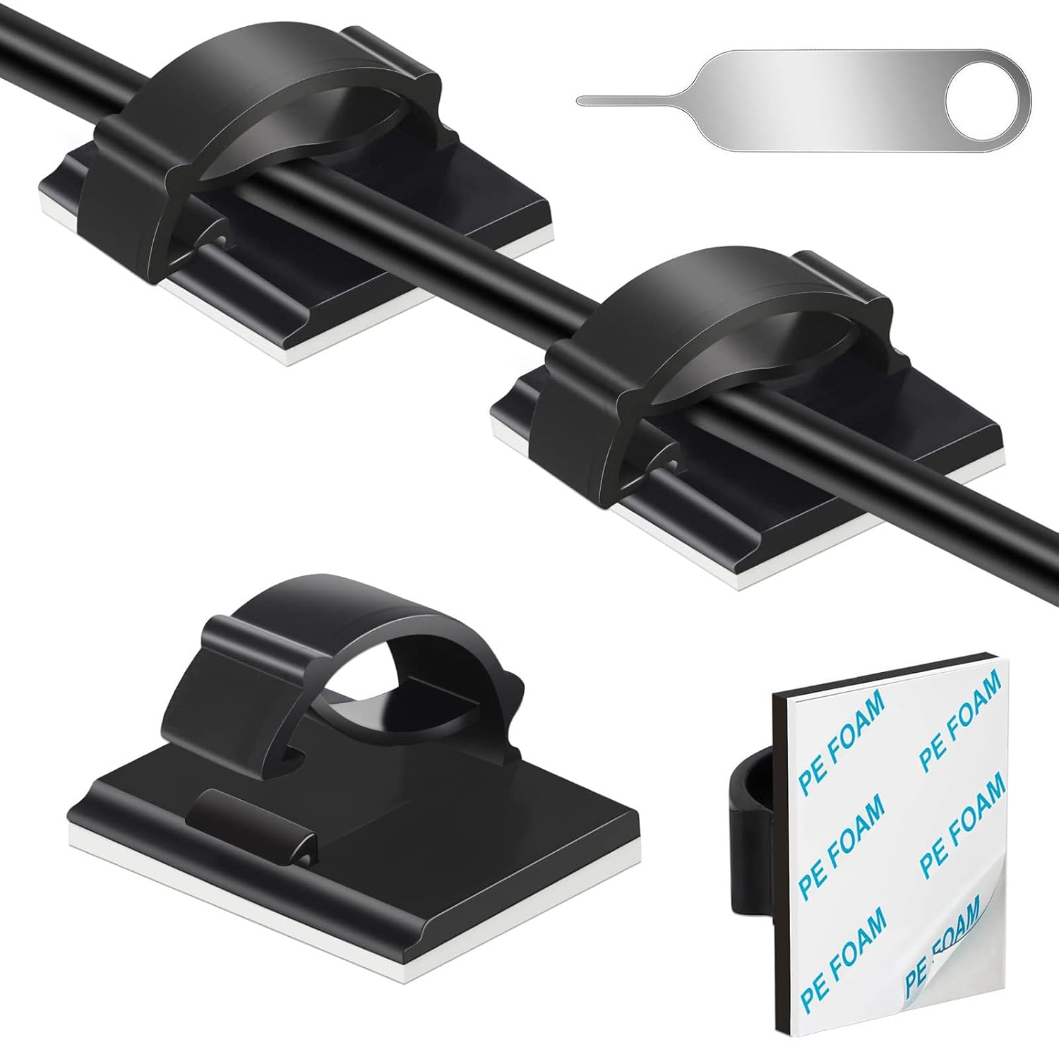 Adhesive Cable Holder Clips - 50 Pcs Black Wire Management for Cables Up to 6mm | Ideal for Home, Office & Car