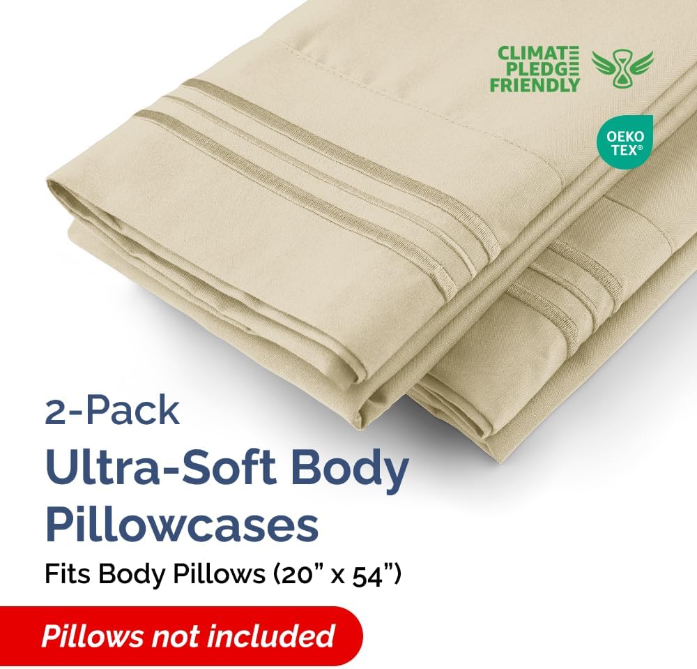 Skiennix Body Pillowcases Set of 2 | 20x54 Long Soft Pillow Covers for Side Sleepers - Comfy, Breathable, Machine Washable (Cream)