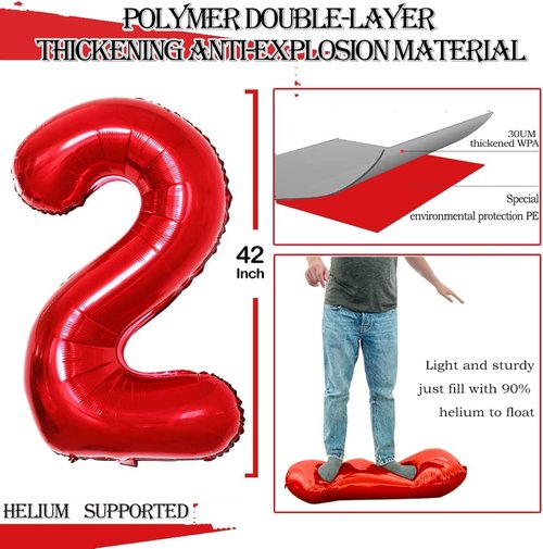 GOER 42-Inch Red Foil Number Balloons - Perfect for 2026 New Year’s Eve & Graduation Celebrations