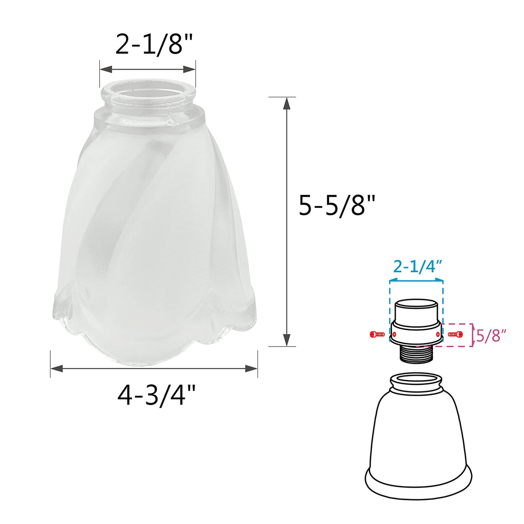 Aspen Creative 23058-4 Transitional Clear & Sandblasted Ceiling Fan Glass Shade.2-1/8"Fitter.Size:4-3/4"D x 5-5/8"H.4Pcs/Pack
