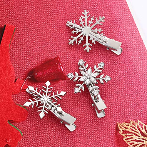 Crystal Snowflake Hair Clips Silver Rhinestone Winter Barrettes 6PCS