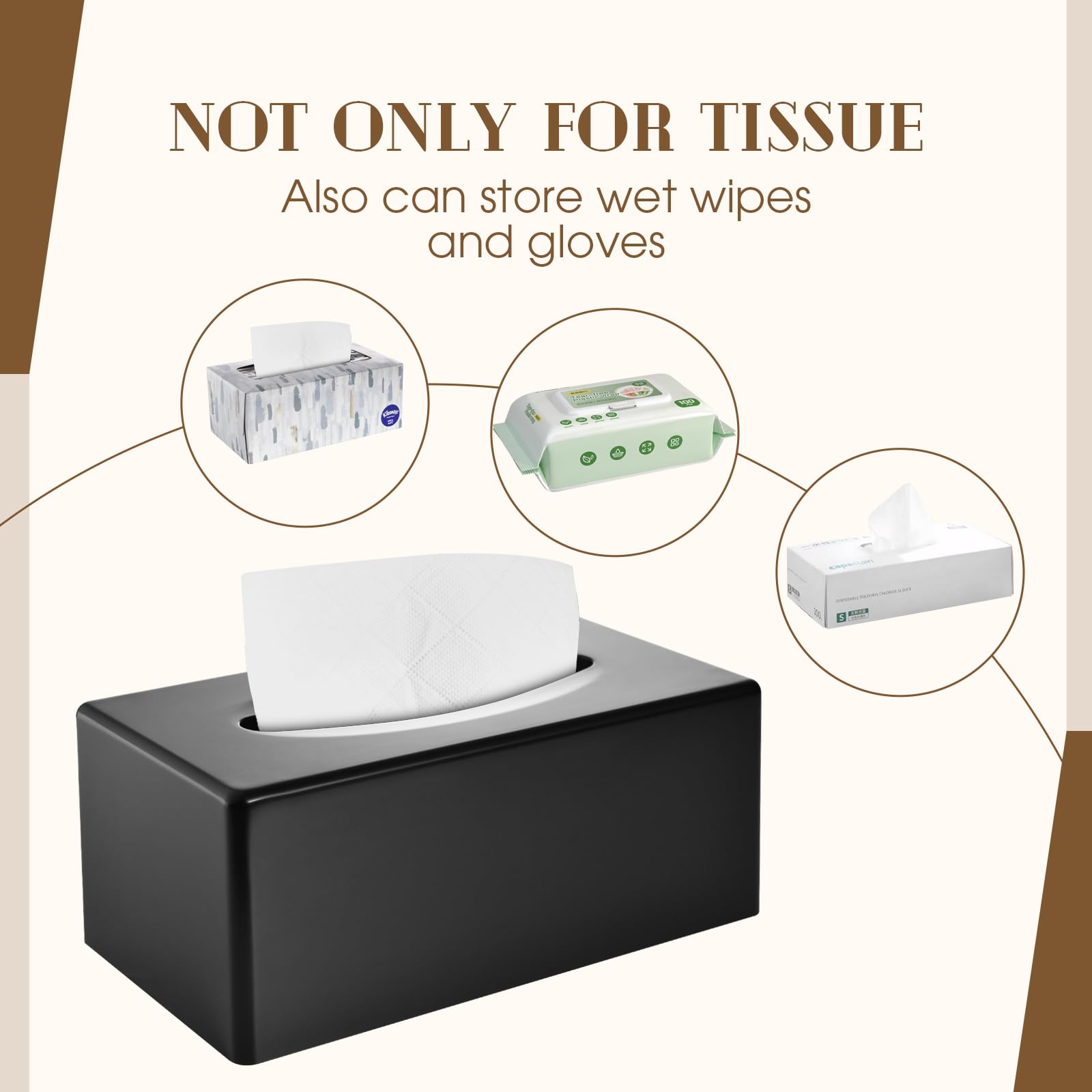 Y-in Hand Tissue Box Cover, Rectangular Facial Tissue Holder with Bottom, Decorative Storage Organizer Box for Bathroom Vanity, Countertops, Dressers, Night Stand, Parlors and Offices - Black