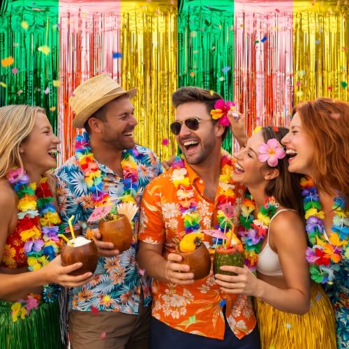Tropical Luau Party Decorations - Foil Fringe Backdrop Banner, 2 Pack