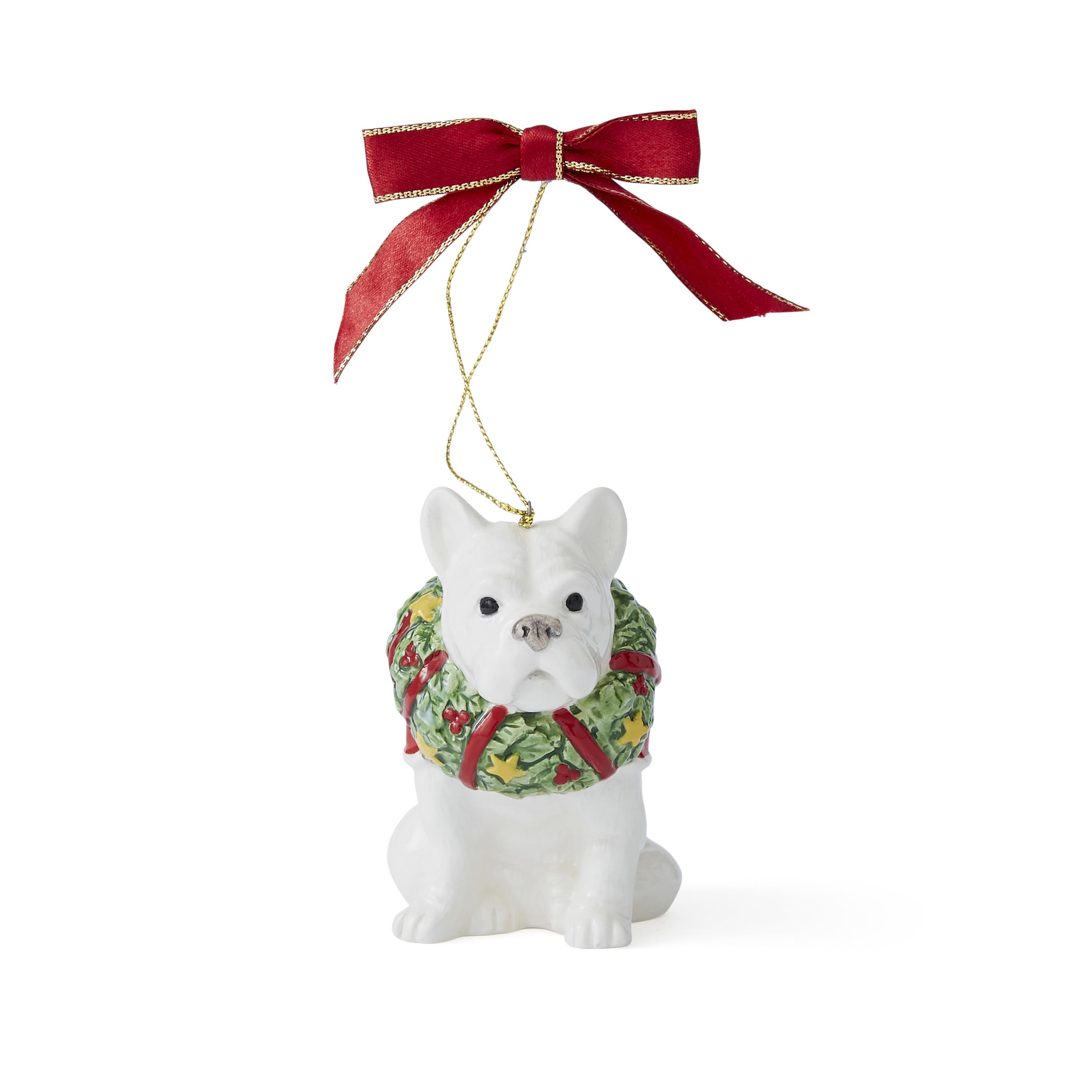 Spode Christmas Tree French Bulldog Ornament, Festive Tree Decoration for Holiday Celebrations with Ribbon Bow for Hanging, Beautiful Seasonal Accent & Classic Home Holiday Décor