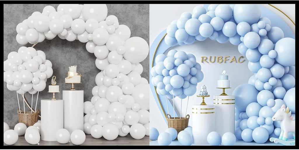 RUBFAC 129-Piece Latex Balloon Set - White & Pastel Blue for Birthday Party | Baby Shower Decor