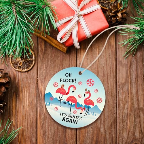 Flamingo Christmas Ornament - Funny Wooden Tree Decor Gift