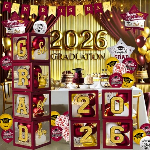 Maroon and Gold Graduation Decorations Class of 2026 Set