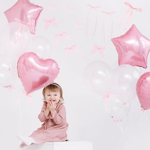 Suncalla 50 Pcs Pink Bows for Gift Wrapping 5 Sizes Ribbon Bows with Double Sided Tape Bow Party Favors for Treats Candy Bags DIY Crafts Wedding Pink Baby Shower Birthday Balloons