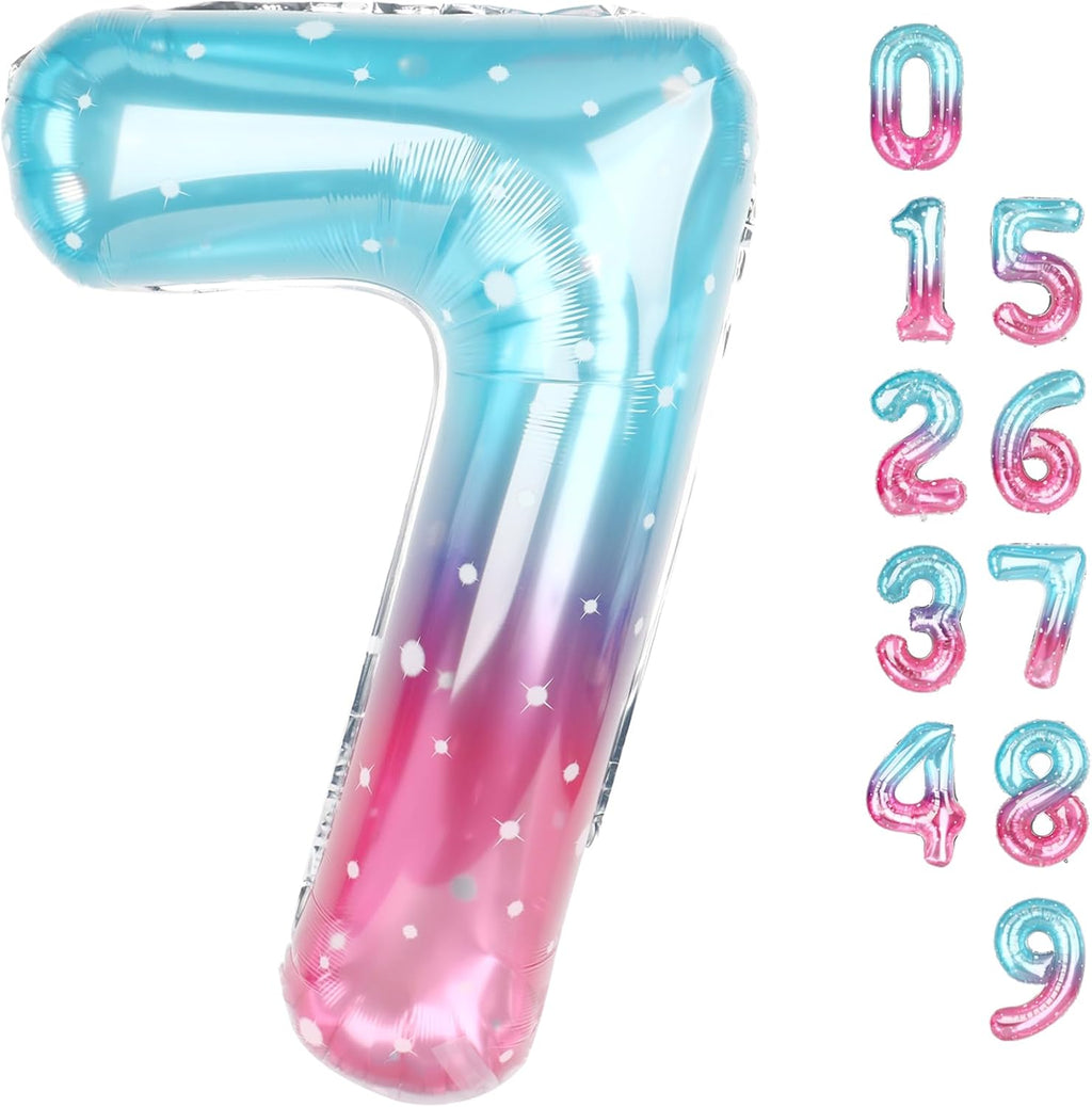 Number 7 Balloon by [Brand Name] - 40 Inch Birthday Decoration in Pink, Purple & Blue | Perfect for Engagements & Graduations