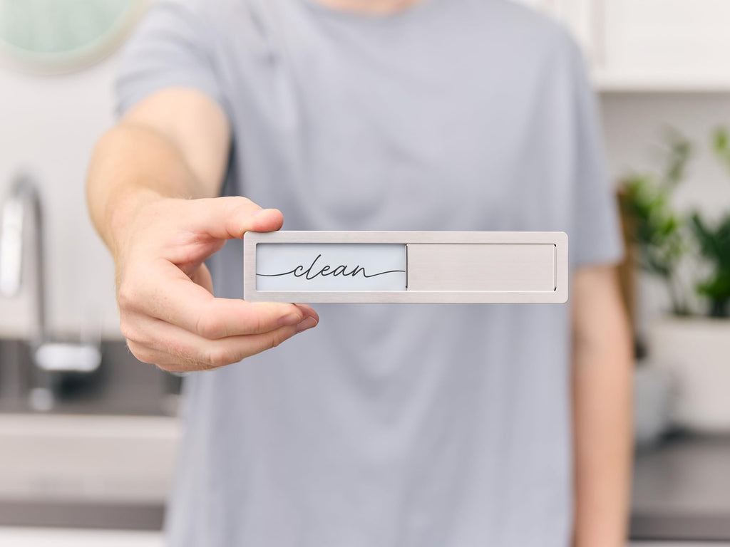 Stainless Steel Clean Dirty Magnet for Dishwasher, Black & White Script Dishwasher Magnet Clean Dirty Sign, Premium Clean/Dirty Dish Washer Magnets with Protective Backing, Rustic Kitchen Dish Sign