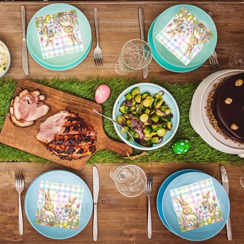 Easter Bunny Paper Napkins 20-Pack - 6.5 Inch Floral Spring Cocktail Luncheon Napkins for Party Table Decor
