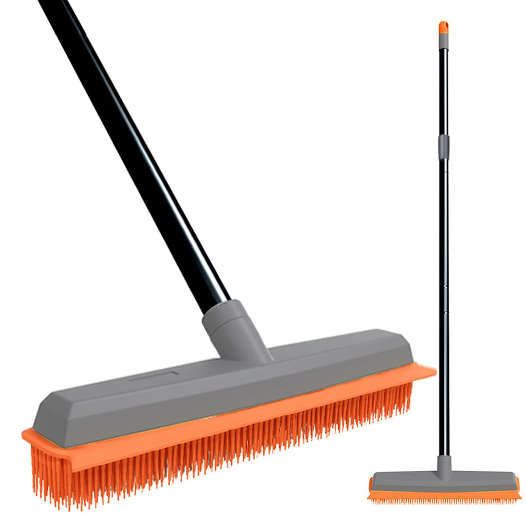 TreeLen Rubber Broom Carpet Rake Pet Hair Remover Broom with Squeegee Extension Push Broom for Carpet Hardwood Floor Tile Windows Cleaning