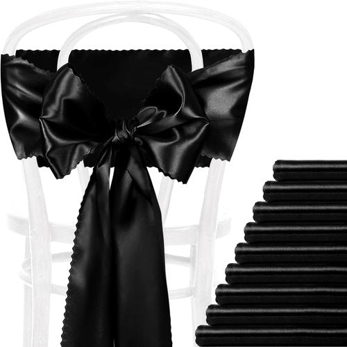 Black Satin Chair Sashes by [Brand Name] - 12 Pcs, 7x108 Inch Bows for Weddings & Events