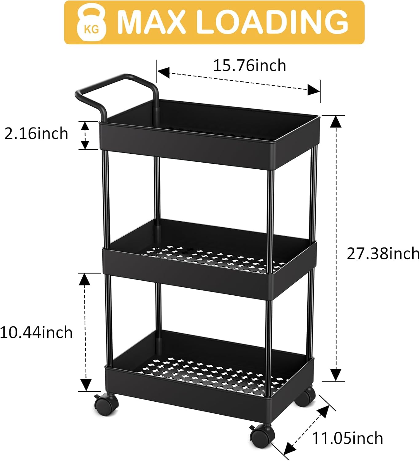 Volnamal Diaper Caddy - Versatile Plastic Organizer for Nursery Essentials | Movable Cart in Black