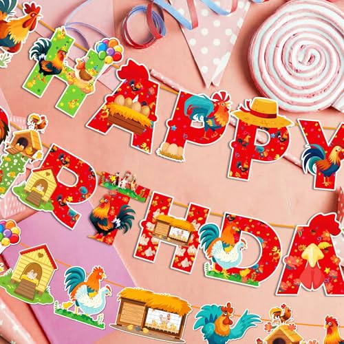 Chicken Happy Birthday Banner - Farm Theme Party Decorations