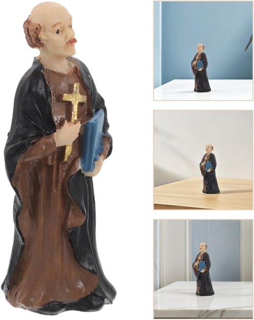 Hemoton Tiny Priest Statue - Intricate Resin Figurine for Church & Home Decor | Miniature Religious Collectible