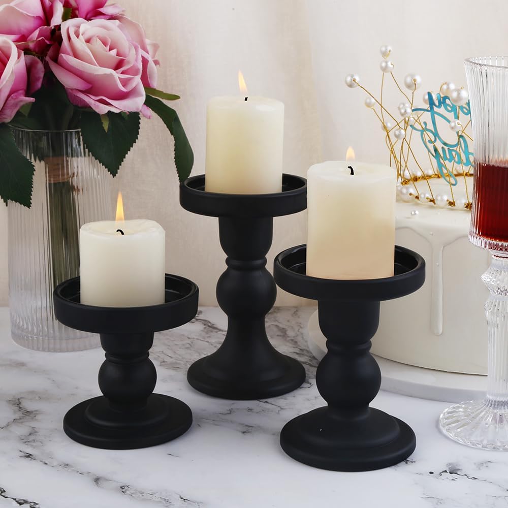 Skiennix 6-Piece Black Glass Candlestick Set - Elegant Crystal Holders for Weddings & Home Decor