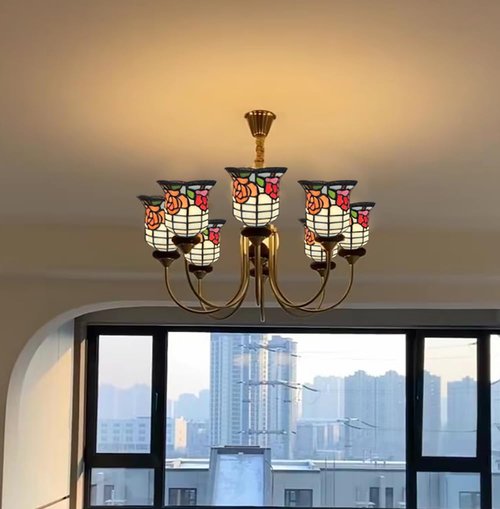 DUONAYU tiffany stained glass replacement lampshade.Rose flower patten ，Fan lamp replacement lampshade.Suitable for bedrooms,studyrooms,corridors and wall lamps.DYM9018