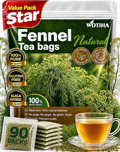 WOTIHA Organic Fennel Tea Bags 90 Count - Natural Herbal Digestive Support, Caffeine-Free & Vegan