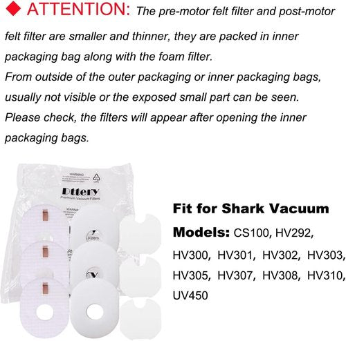 Dttery Replacement Filters Kit for Shark Rocket Ultra-Light Vacuum - 3 Post & 3 Foam/Felt Filters