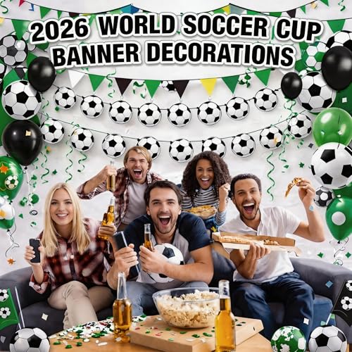OHOME Black White Soccer Birthday Party Decorations - 24pcs Soccer Banner, Easy Hang, Reusable for World Cup 2026