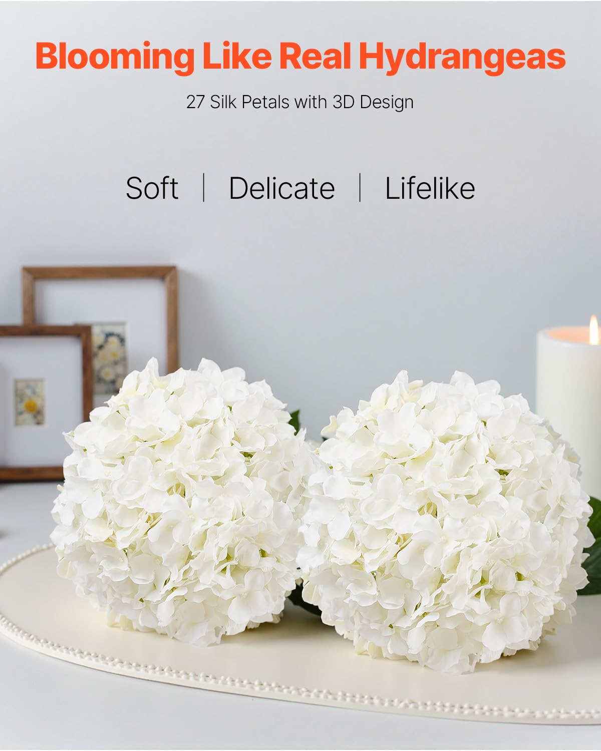 VEVOR Artificial Flowers, 205 pcs Real Looking White Silk Fake Hydrangea Bulk, White Faux Bridal Shower with Stems for DIY Wedding Bouquets, Home Centerpieces Arrangements, Party Tables Decorations