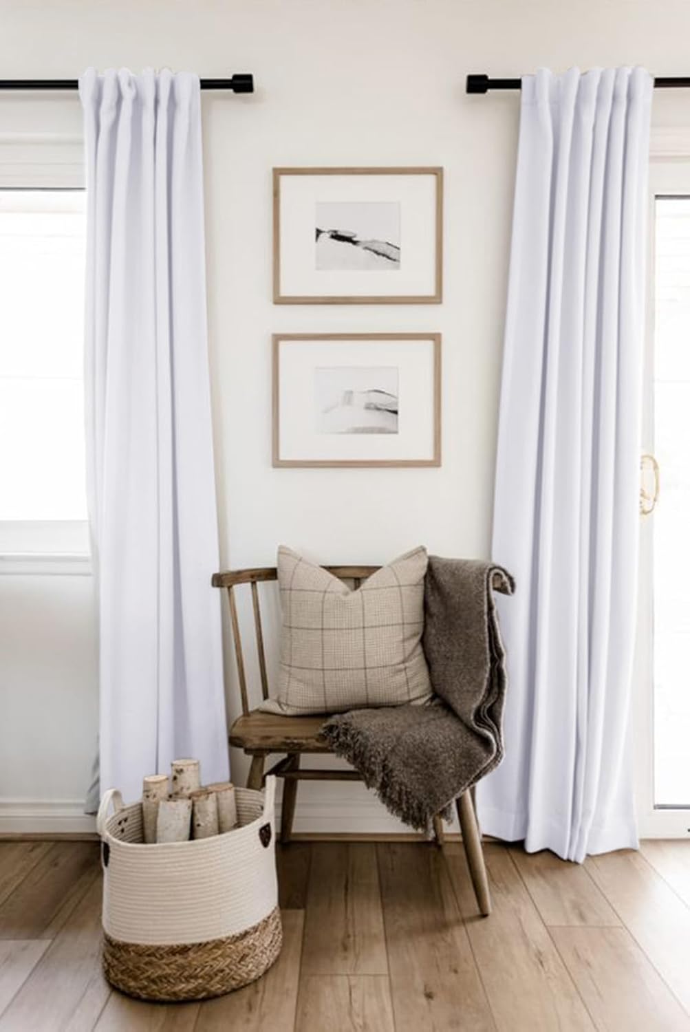 Skiennix 100% Blackout Linen Curtains - Thermal Insulated Drapes 50" W x 72" L | Bright White, 2 Panels Set