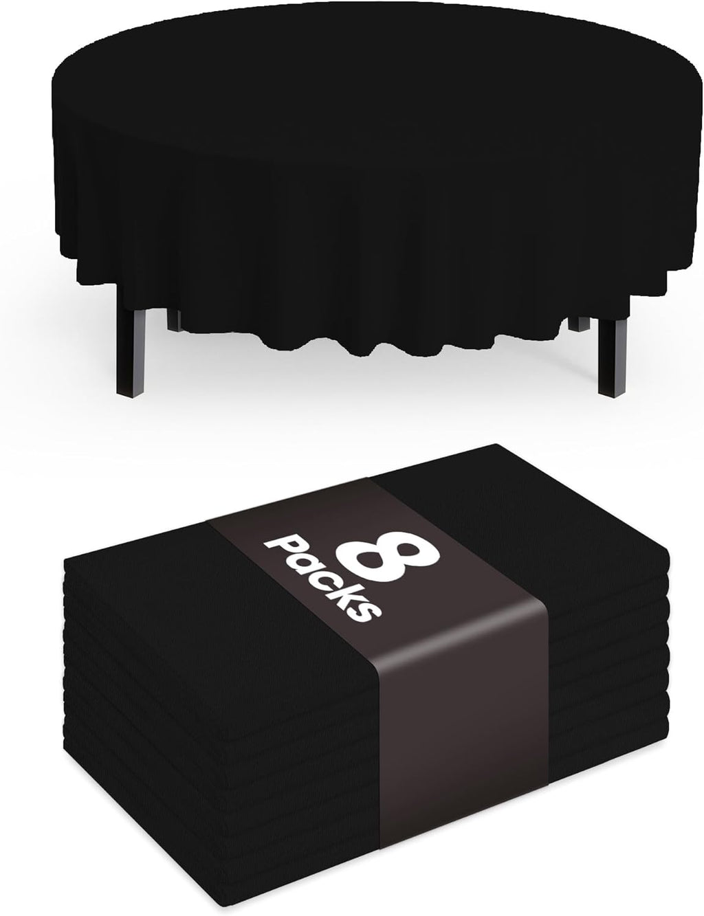Pureegg Disposable Plastic Table Cloths - 84'' Round, Leakproof & Sturdy for Graduation Party | 8 Pack, Black