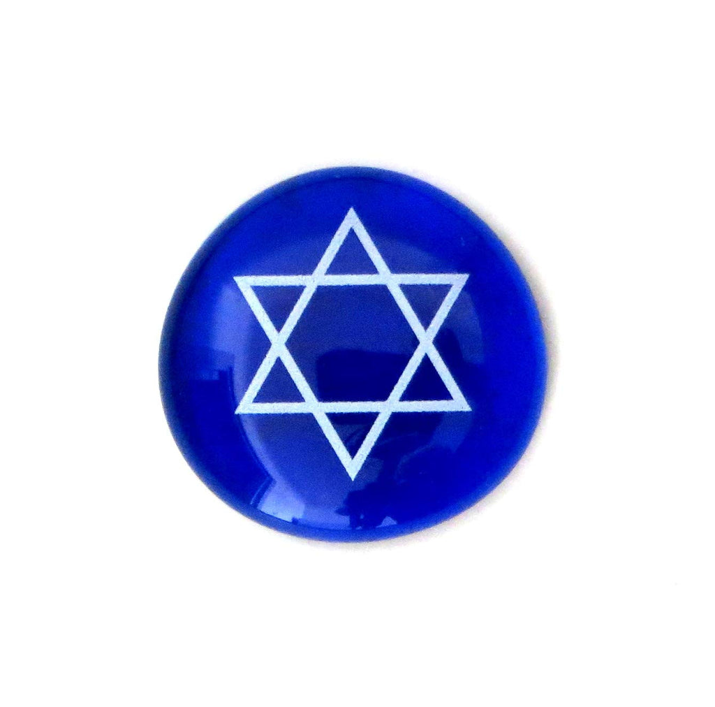 Lifeforce Glass Judaica Glass Stones: Chai, Star of David, Hamsa, Mazel Tov and Shalom on Shades of Blue, Set of 24