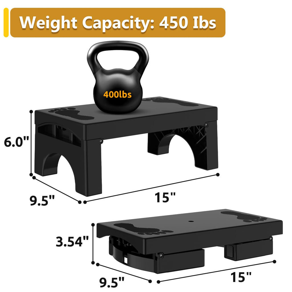 Folding Step Stool for Adults Kids, Heavy Duty Non-Slip Foldable Stepping Stool with 400-LBS Capacity, Safety Collapsible Foot Step Stool for Bathroom Bedroom Kitchen, Bed Steps for High Beds, Gray