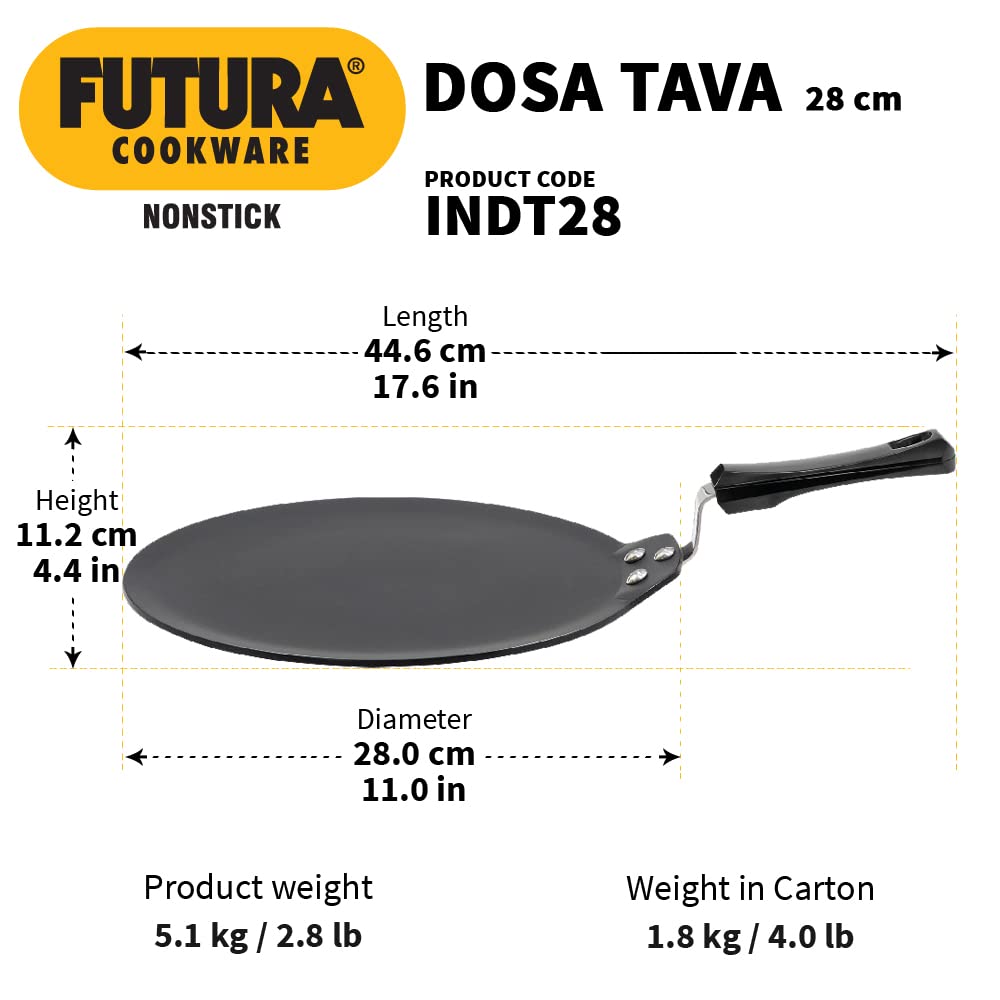 HAWKINS Futura 28 cm Dosa Tava, Non Stick Dosa Tawa, Induction Dosa Tawa, Black (INDT28)