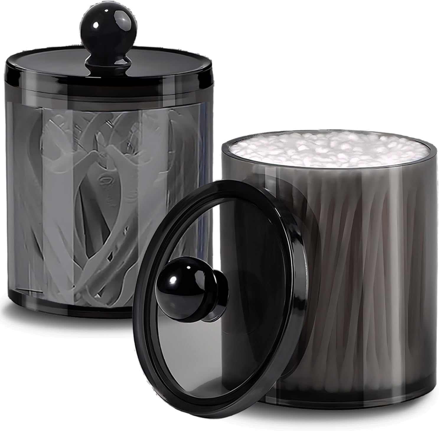 Skiennix Cotton Buds Dispenser - 10 oz Clear Black Apothecary Jar Set for Organized Storage