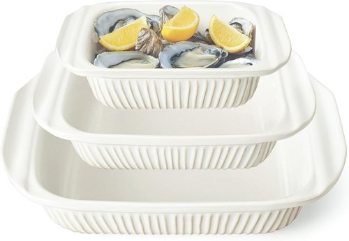 Artena Casserole Dishes - Ceramic Baking Dish Set of 3 | Large Lasagna Pan with Handles, White