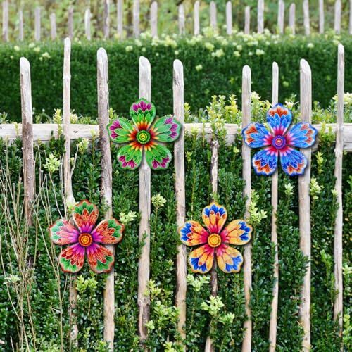 Giyyomtr Metal Flowers Wall Decor - 4pcs 6.2'' Outdoor Art - Flowers-B