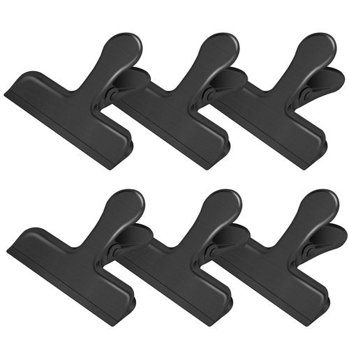Chip Clips, 6 Pack Stainless Steel Bag Clips for Food Storage,Medium Size Chip Clips Heavy Duty, Food Bags Clamp Clip for Chips and Other Food Bags,Snack Bags Clips,Metal Clip for Home Office,Black