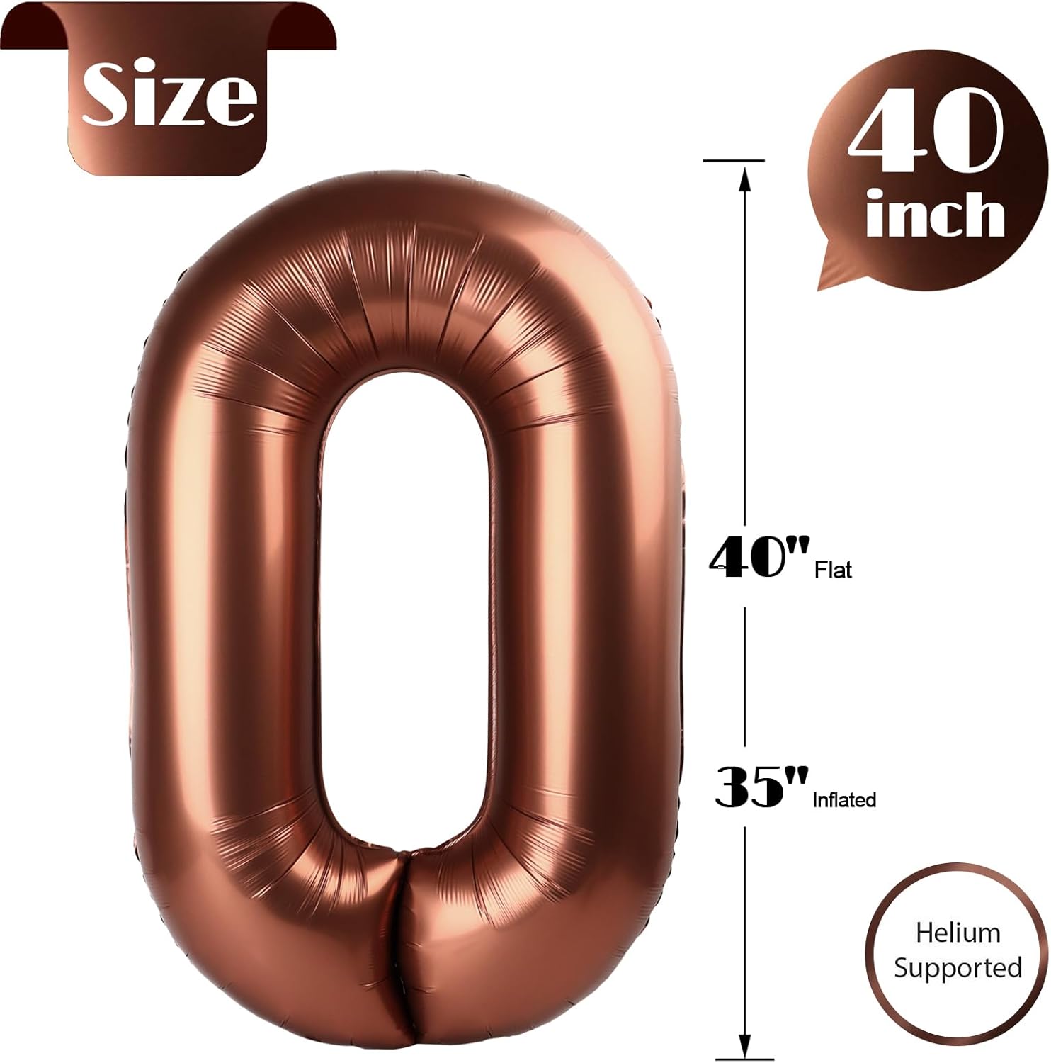 Regine Switzerland Dark Brown Number Balloon - 40 Inch Coffee Brown 0 for Birthday Party Decorations