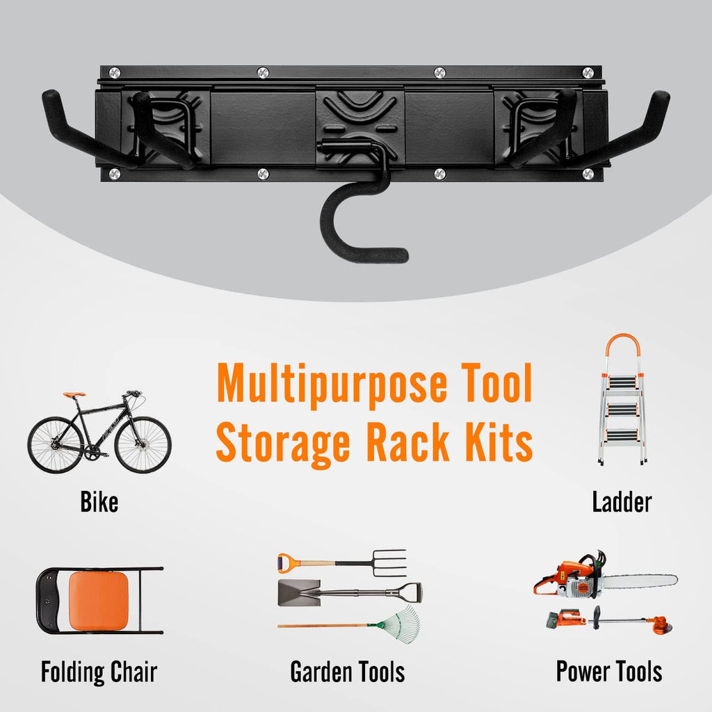 SMARTOLOGY Heavy-Duty Steel Garage Tool Storage Rack - 150 lbs Capacity | Weather-Resistant Wall Mount Organizer for Shovels, Rakes & Ladders