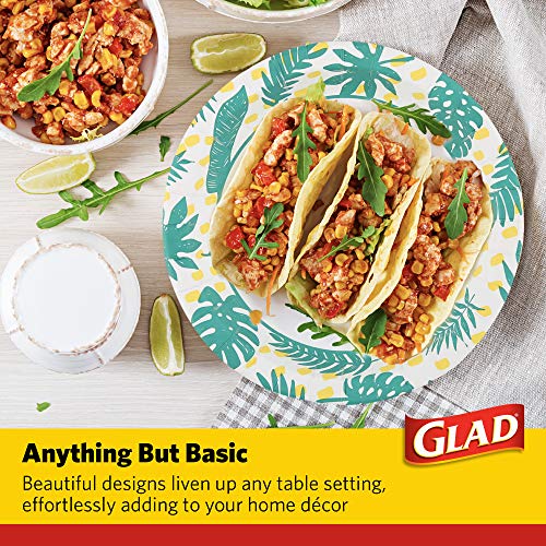Glad 8.5 Inch Disposable Paper Plates, Palm Leaves Pattern, 50 Count