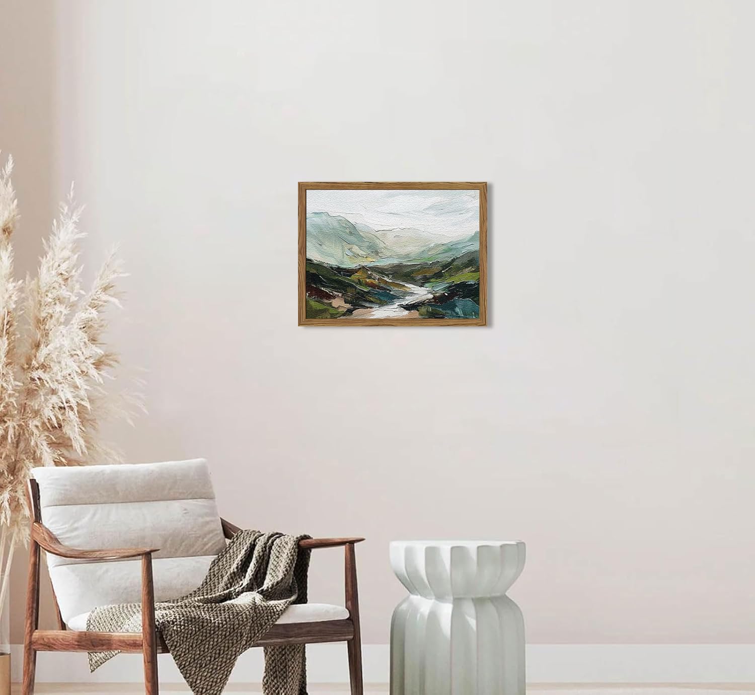 Skiennix 3D Textured Mountain Wall Art - Abstract Green Landscape Decor | Hand-Drawn Sandstone 12x16 Inch