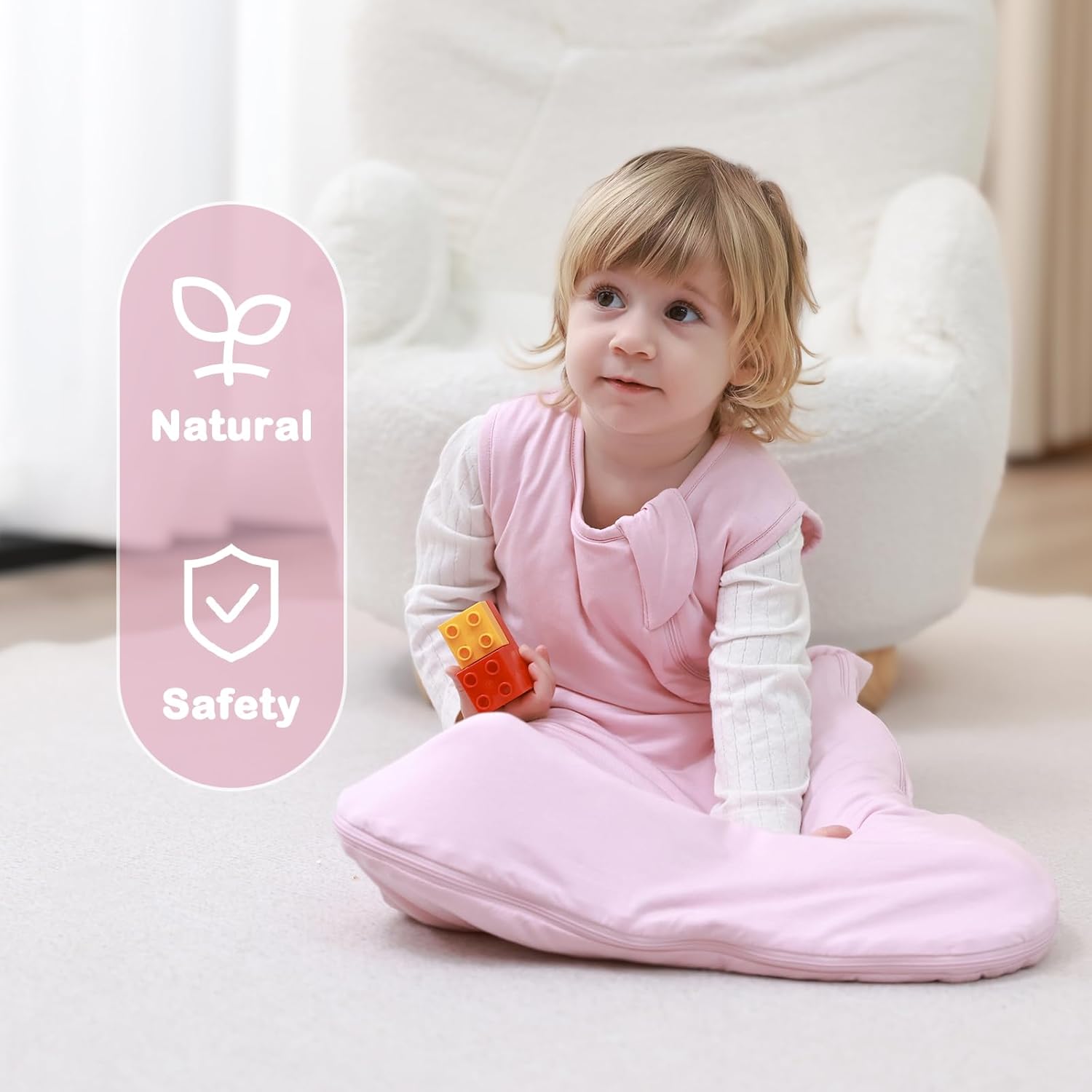 Mosebears Baby Sleep Sack - Unisex Bamboo Rayon with 2-Way Zipper | 2.5 Tog, Blush, 0-6 Months