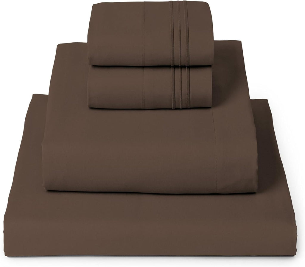 Mellanni King Sheets Set - 4 PC Hotel Luxury Bedding | Extra Soft, Cooling, Wrinkle-Resistant (Brown)