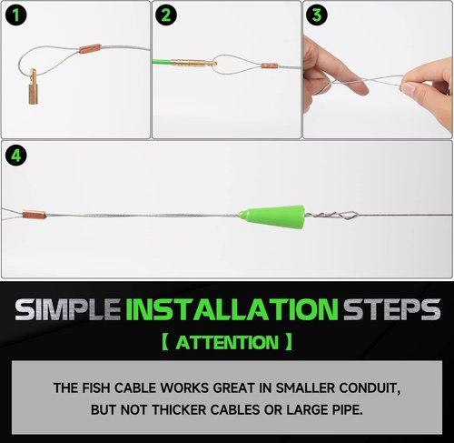 FTIHTRY 22FT Fiberglass Electrical Wire Pulling Rods - Complete Kit with 8 Attachments & Fish Tape