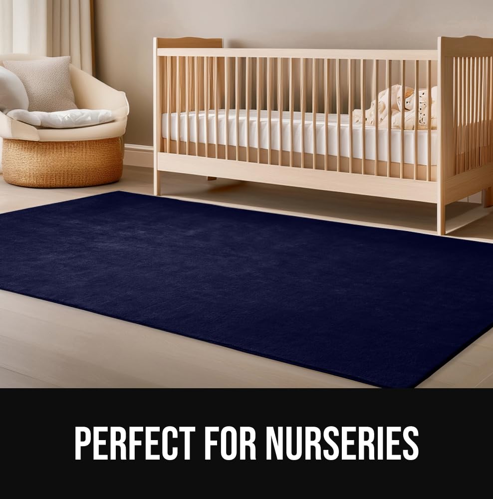 GORILLA GRIP Slip Resistant Soft Washable Stain Resistant Area Rug, 5x7, Plush Thick Carpet for Nursery, Bedroom, Living Room, Non-Shedding Floor Rugs, Kid and Pet Friendly, Baby Home Decor, Navy Blue