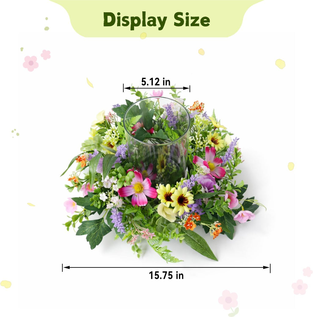 Skiennix Floral Candle Holder - Glass Hurricane with Detachable Wreath | Spring Centerpiece for Home & Weddings