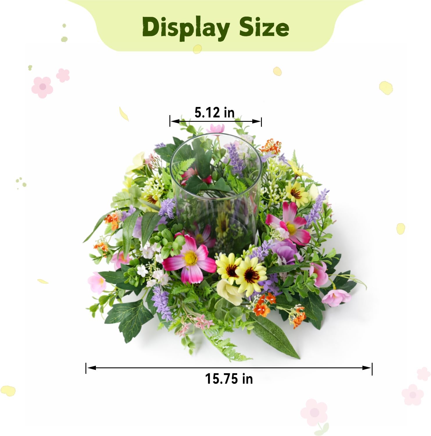 Skiennix Floral Candle Holder - Glass Hurricane with Detachable Wreath | Spring Centerpiece for Home & Weddings